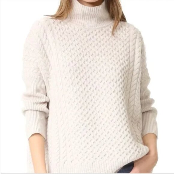 AYR Cream 100% Merino Wool “Le Square” Cable Knit Turtleneck Sweater Size Large - Picture 7 of 7